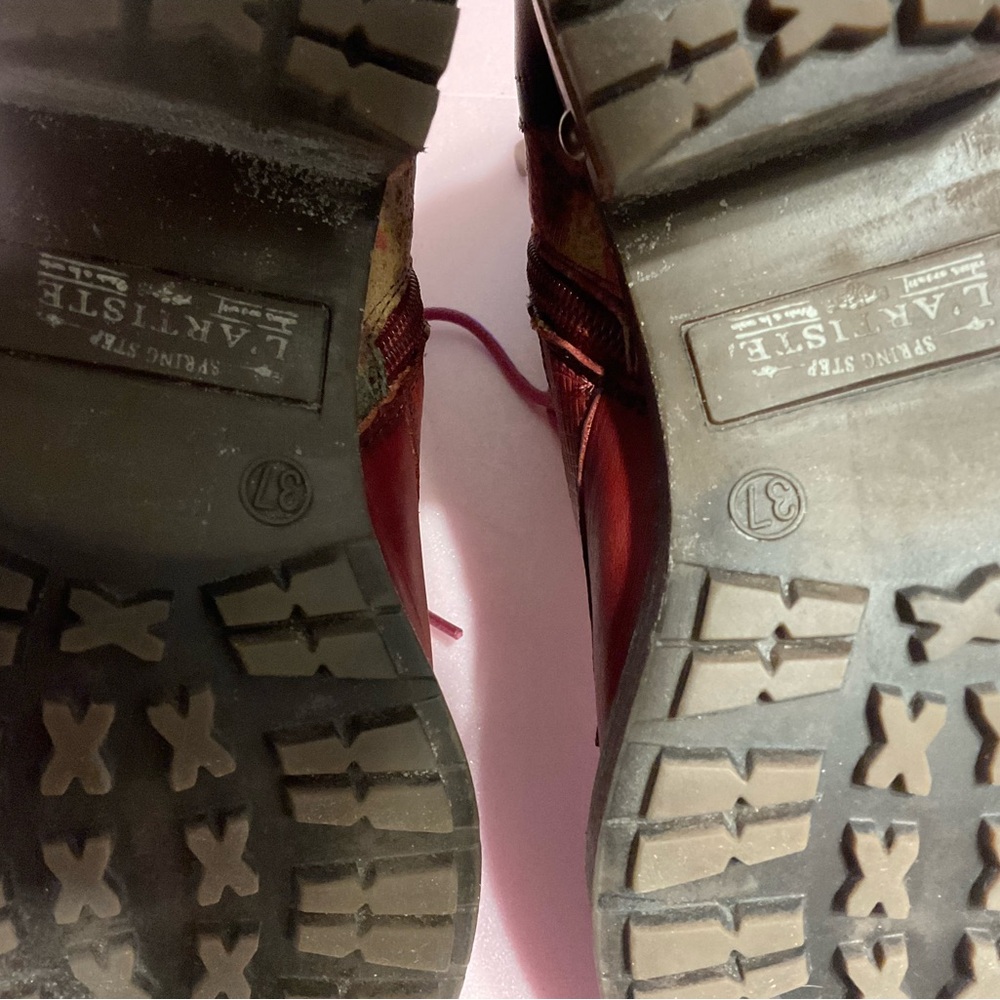 L’ARTISTE Spring Step Red floral Lace-Up/side zip Ankle Boots Sz 37/7 - Picture 7 of 11